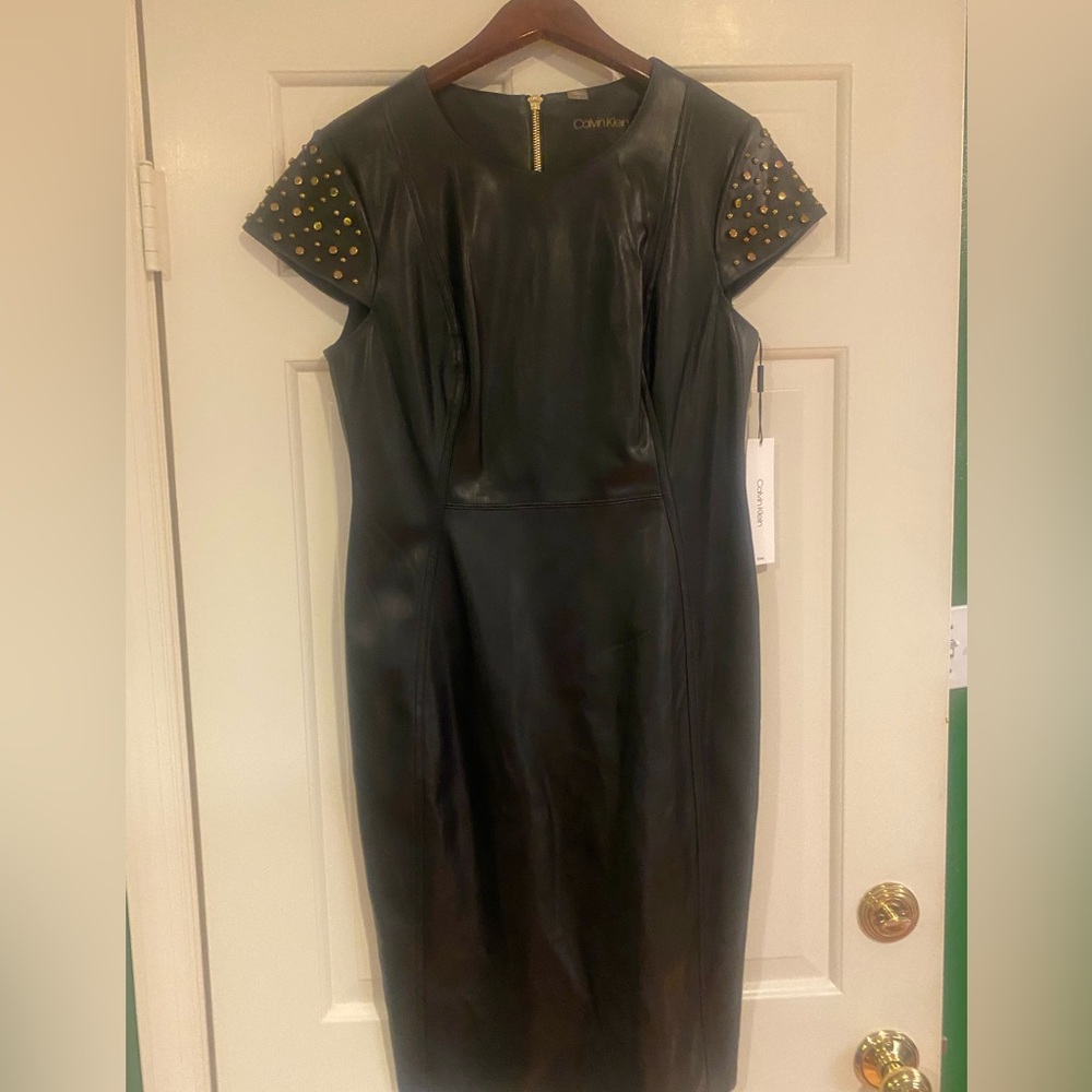 Calvin Klein faux leather dress with studs on sleeves